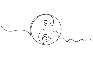Continuous editable line drawing of Yin Yang symbol, One line drawing of Yin Yang icon, Vector illustration, Yin Yang symbol in one line, Yin and yang sketch, One line continuous hand drawing