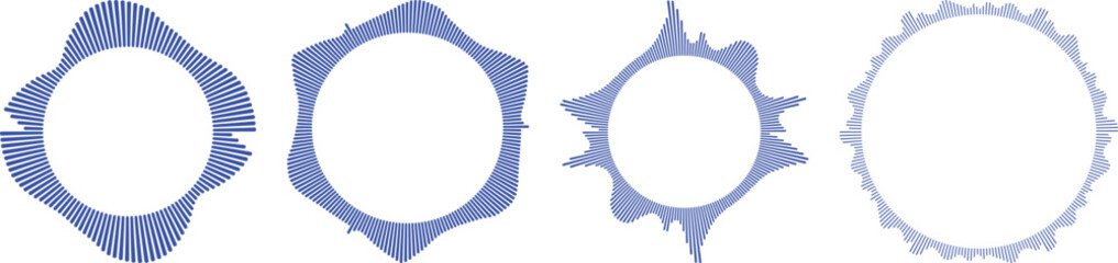Circle sound wave collection. High frequency radio wave, Sound waves, Equalizer, Audio waves, Radio signal. Symbol of waveform burst rays.