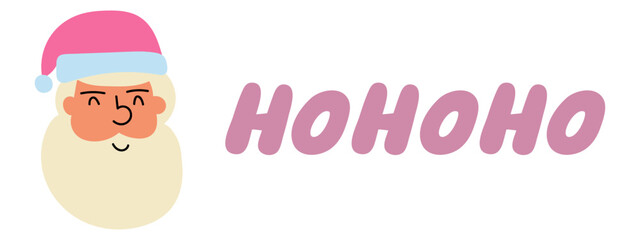Santa's face and phrase - ho ho ho. Flat design. Hand drawn illustration on white background. Christmas concept. 