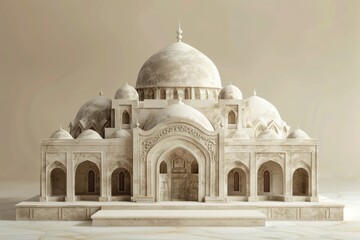 Fototapeta premium Architectural Model of a Mosque: A detailed and intricate architectural model of a mosque, showcasing the intricate details of Islamic architecture