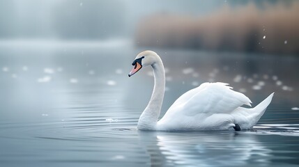 Swan elegantly turning in a secluded pond minimalist art media by magazine