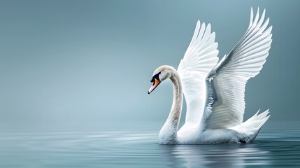 Swan with its wings folded, floating peacefully minimalist art media by magazine