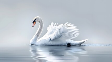 Swan with its wings folded, floating peacefully minimalist art media by magazine