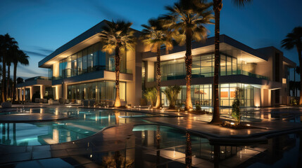 beautiful evening view of luxurious hotel