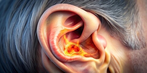 Close-Up of Human Ear Highlighting Ear Canal and Inner Ear Inflammation