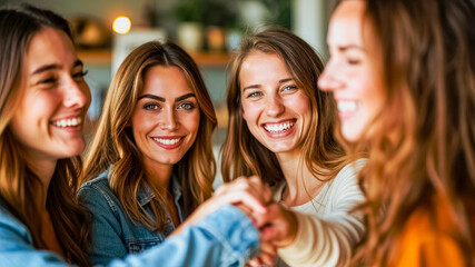 Fototapeta premium Four Smiling Women Friends Together
