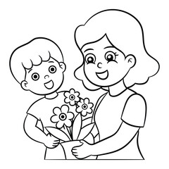 Mother's Day baby give flower coloring pages to kids

