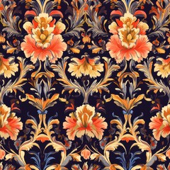 Ornate Floral Seamless Pattern with a Dark Background