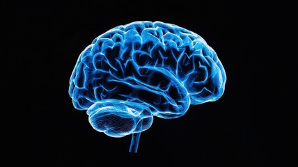 An artistic representation of a glowing human brain, showcasing the intricate neural pathways and connections in vibrant blue.