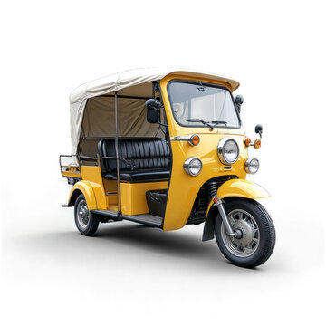 Yellow Tuk Tuk Taxi in Thailand  isolated on transparent background