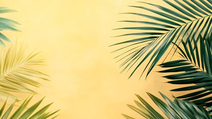 Abstract palm leaves with gradient effects on a pastel yellow background
