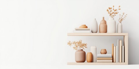 Modern 3D Icon of Stylish Bookshelf with Decorative Items for Home Organization and Decor Concept