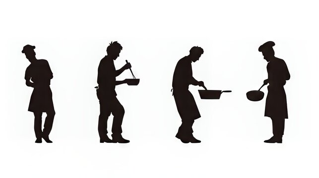 Silhouettes of chefs demonstrating various cooking techniques.
