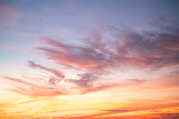 Beautiful , luxury soft gradient orange gold clouds and sunlight on the blue sky perfect for the background, take in everning,Twilight, Large size, high definition landscape photo