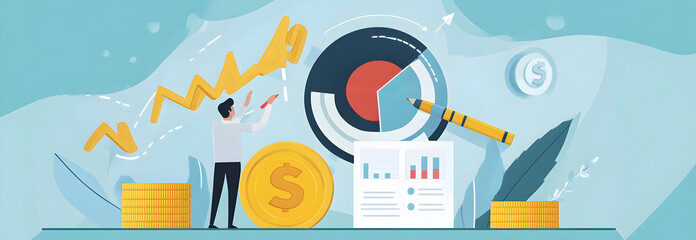 Obraz premium Business strategy and planning of target. Economic analysis of Digital marketing Businessman analyzing and calculating financial data for long term investment growth goals and company finance balance.