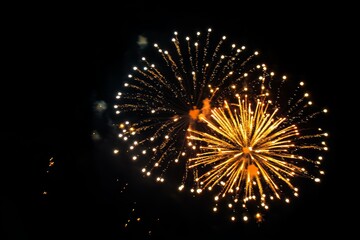 Celebratory Yellow Fireworks Lighting Up Dark Sky