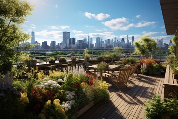 Fototapeta premium Amazing rooftop garden illuminated by sunlight picture