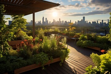 Obraz premium Amazing rooftop garden illuminated by sunlight picture