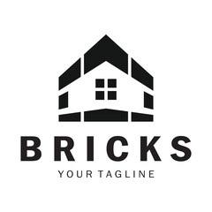 creative brick logo designs for buildings, architectural buildings, civil engineering, building materials shops