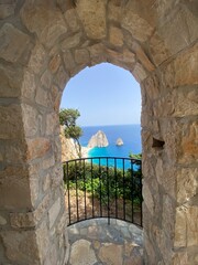 Beautiful ocean view through open window