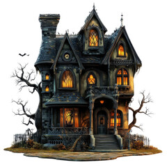 halloween spooky house isolated on transparent background