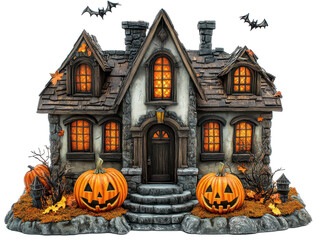 halloween spooky house isolated on transparent background
