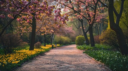 Territory of botanic dendrology garden in spring time in Prague Czech republic High quality photo : Generative AI