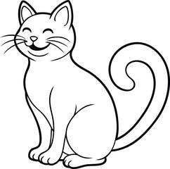 Charming cat illustration for children: black and white coloring page ideal for young artists.
