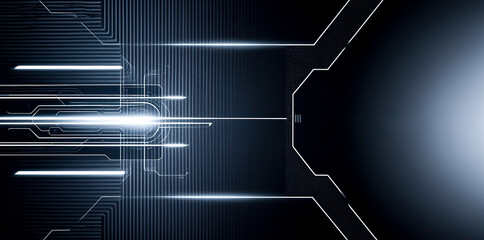 Monochrome technology background with copy space, Abstract modern technology lines background, Abstract modern HUD design background