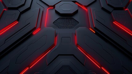 Abstract dark background with red glowing lines.