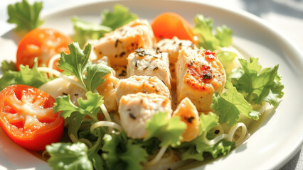 Grilled chicken salad with tomatoes and lettuce