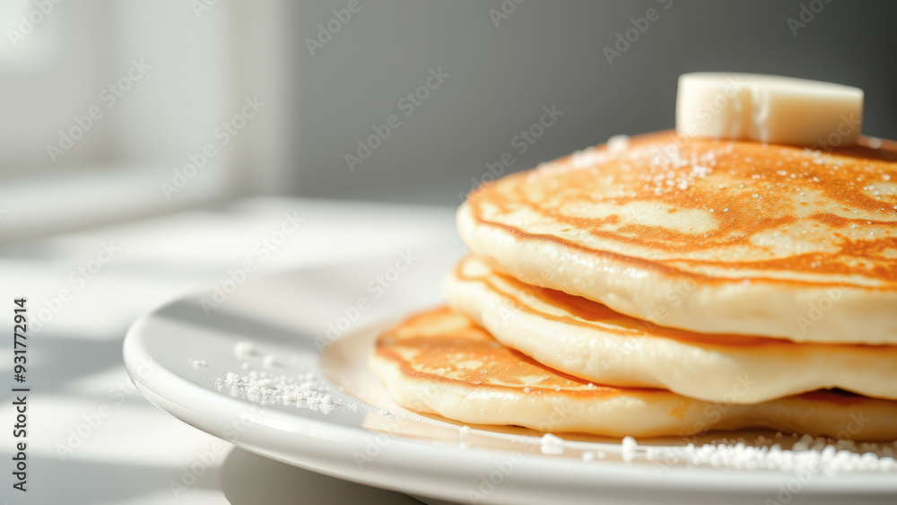 Sticker Stack of Pancakes with Butter and Powdered Sugar