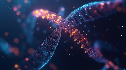 The genetic code is transcribed into RNA, showcasing the dynamic process within a cellular environment