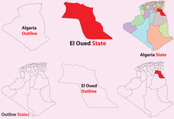 Obraz premium El Oued map vector of Algeria, El Oued line map, El Oued with city map, El Oued outline map