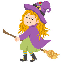 Cute little girl witch illustration for Halloween
