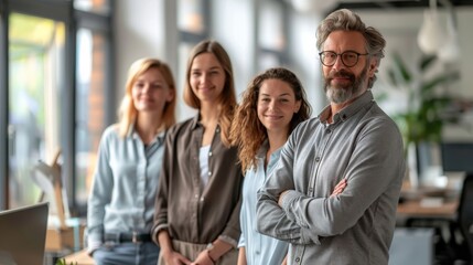 A team of salespeople on their vibrent office, with natural light coming through the windows