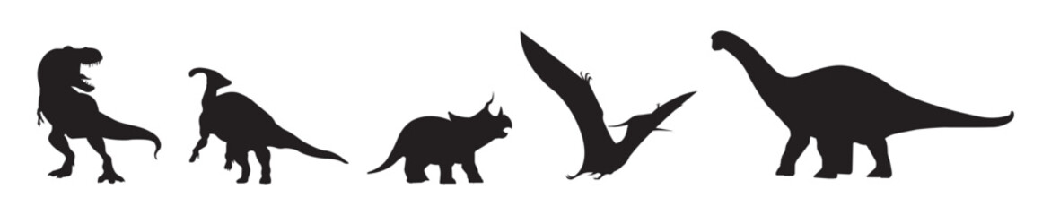 Set of silhouettes of dinosaurs.