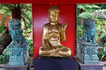 Portugal, Madeira, Funchal, Monte Palace Gardens, Buddha in Japanese garden
