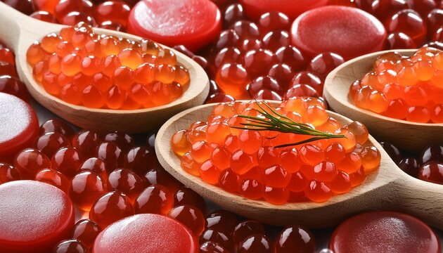 A background featuring red caviar prominently displayed in the foreground.