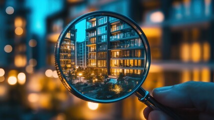 Magnifying Glass View of City Apartment Building