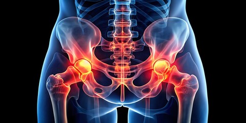 Hip Joint Inflammation X-ray, Detailed Bone Structure, Medical Illustration
