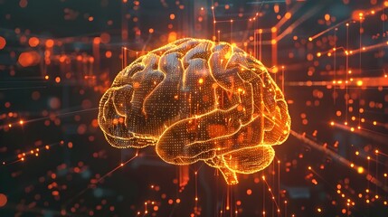 Fototapeta premium Glowing Digital Brain with Animated Neural Network Circuits