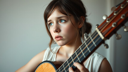 Fototapeta premium Young Woman Playing Acoustic Guitar