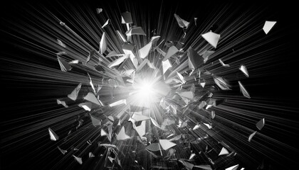白いガラスの破片が黒い空間にアクセントをつけているグラフィック画像 Generated by AI