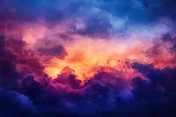 Obraz premium A serene dawn or twilight cityscape showcasing a dazzling array of azure, purple, amber, scarlet, and golden shades