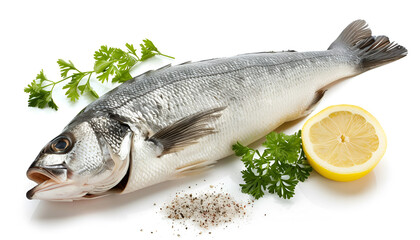 Raw seabass. One fresh sea bass fish isolated on white background with clipping path