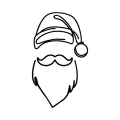 Vector continuous one single line drawing icon of Santa Claus. Linear stylized.