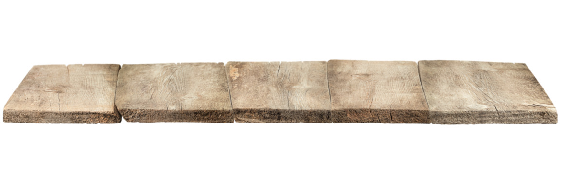 brown wooden table on white isolated background, front view