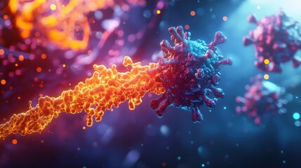 Insulin molecules engage with cell receptors, showcasing dynamic interactions within a colorful, microscopic setting