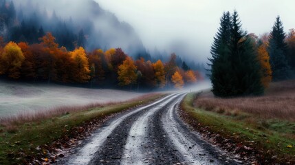 Fototapeta premium rainy days, fall foliage, forest paths, mountain views